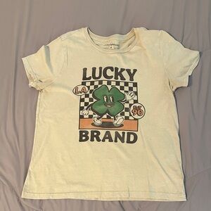 Lucky Brand LA Clover Graphic Tee – Cream/Yellow – Size Medium